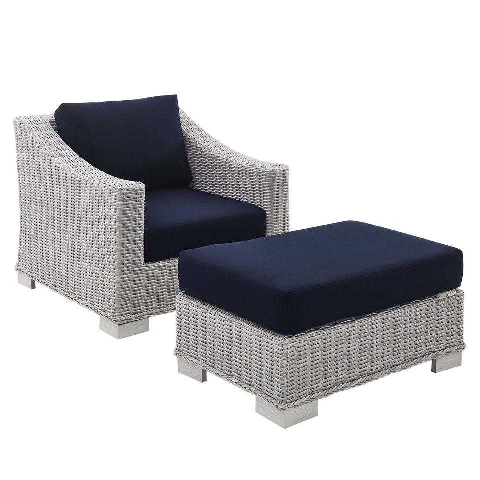 Conway 2-Piece Sunbrella® Outdoor Patio Wicker Rattan Armchair and Ottoman Set by Modway