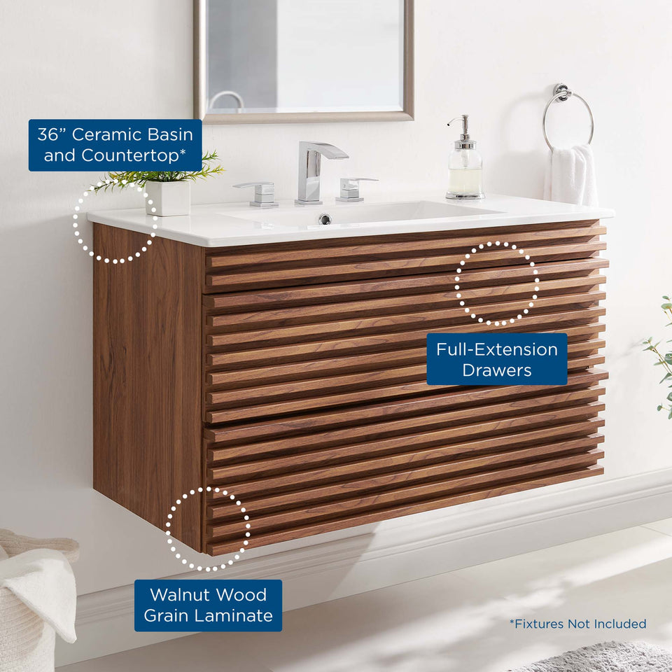 Render 36" Wall-Mount Bathroom Vanity by Modway