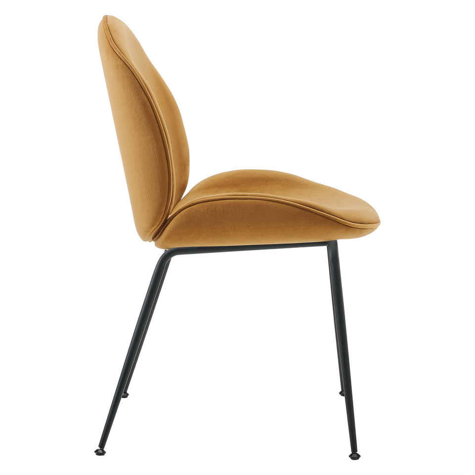 Scoop Black Powder Coated Steel Leg Performance Velvet Dining Chairs Set of 2 by Modway