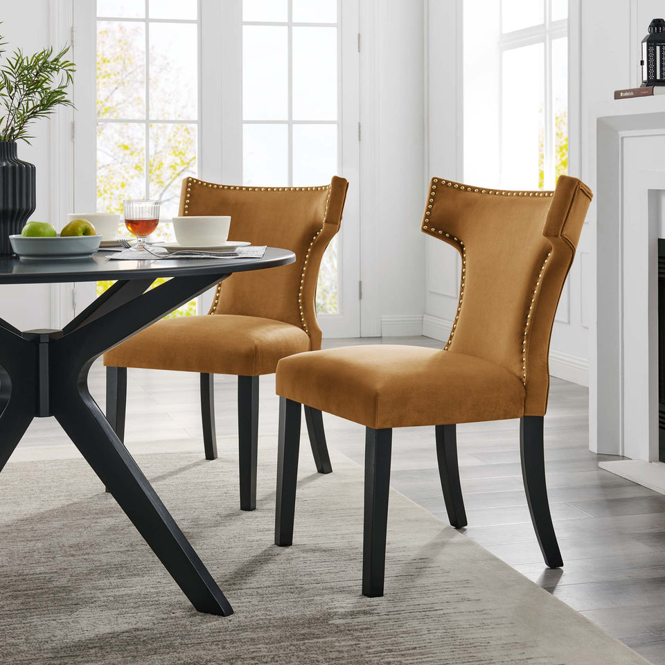 Curve Performance Velvet Dining Chairs Set of 2 by Modway