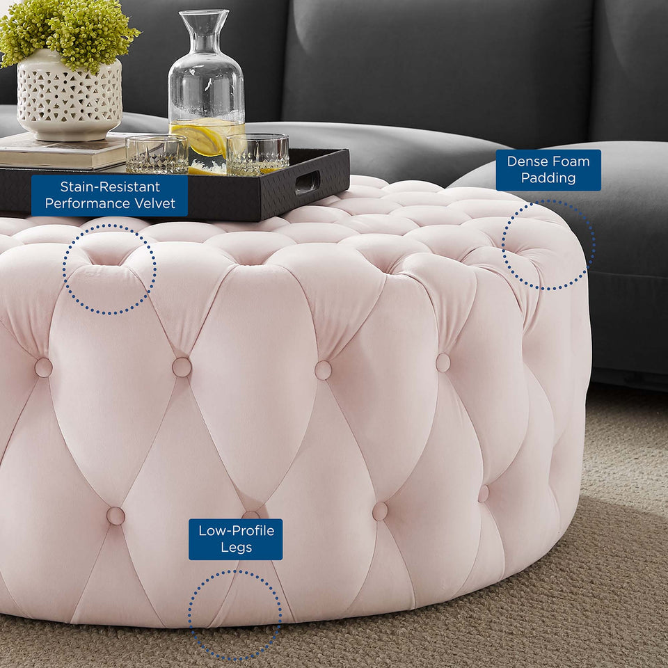 Amour Tufted Button Large Round Performance Velvet Ottoman by Modway