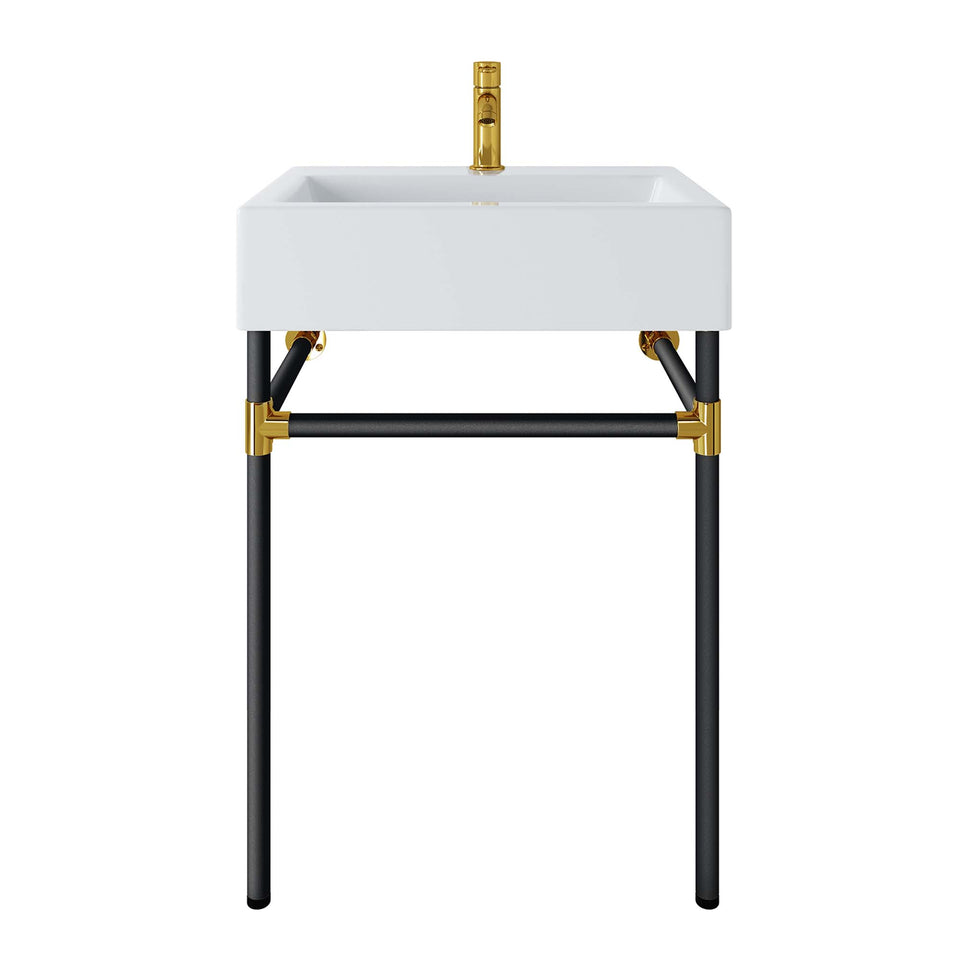 Redeem 24" Wall-Mount Black Stainless Steel Bathroom Vanity by Modway