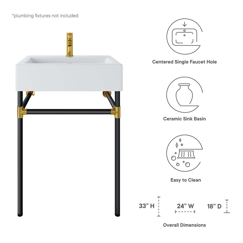 Redeem 24" Wall-Mount Black Stainless Steel Bathroom Vanity by Modway