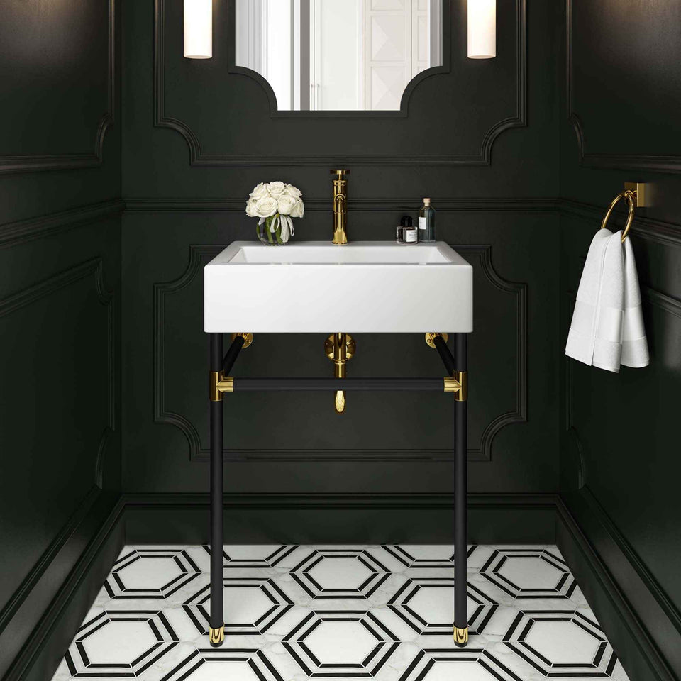 Redeem 24" Wall-Mount Black Stainless Steel Bathroom Vanity by Modway