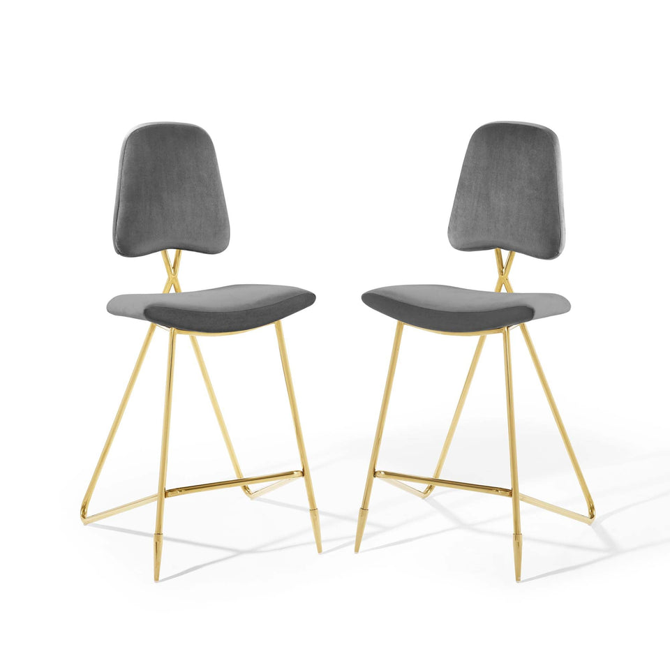 Ponder Performance Velvet Bar Stool Set of 2 by Modway