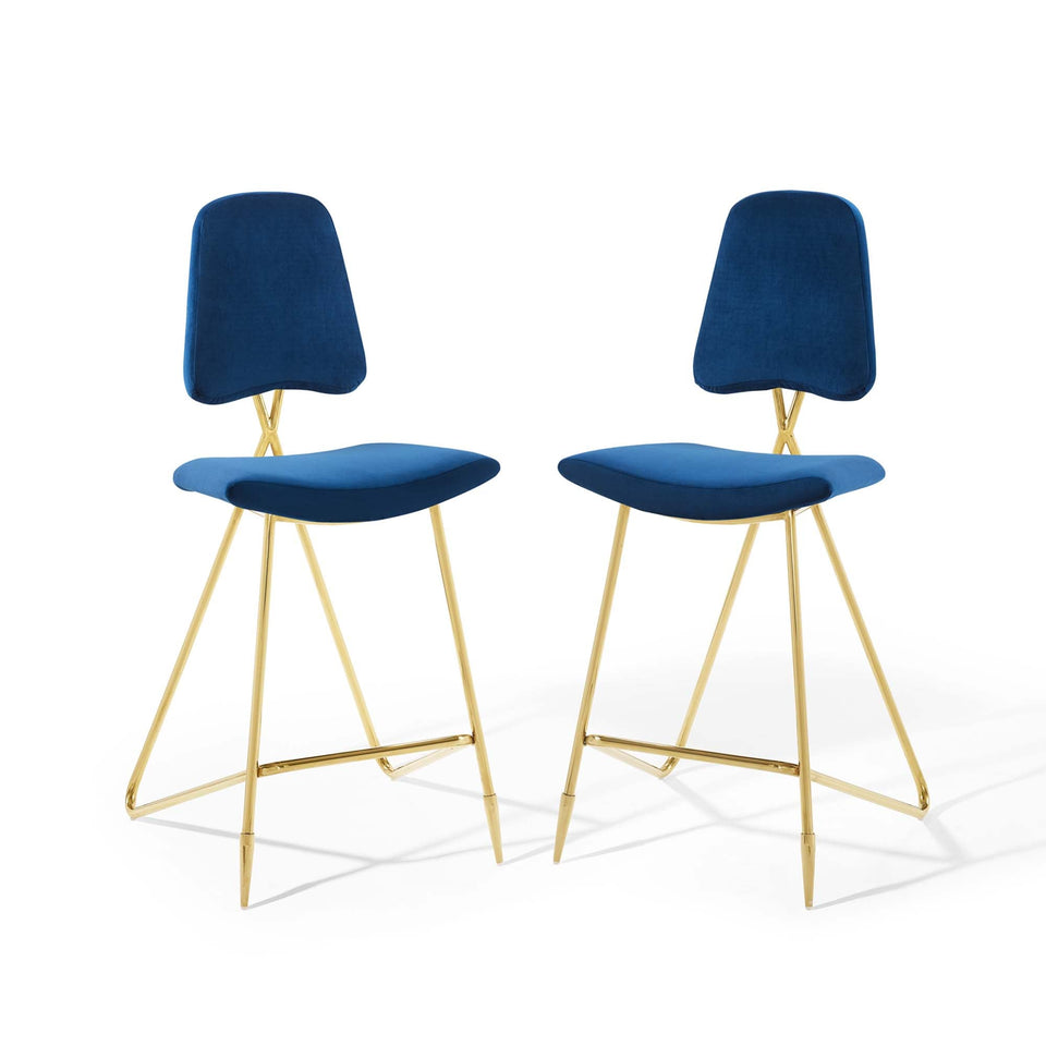 Ponder Performance Velvet Bar Stool Set of 2 by Modway