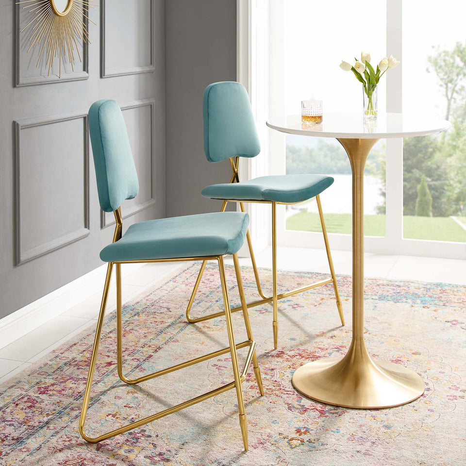 Ponder Performance Velvet Bar Stool Set of 2 by Modway