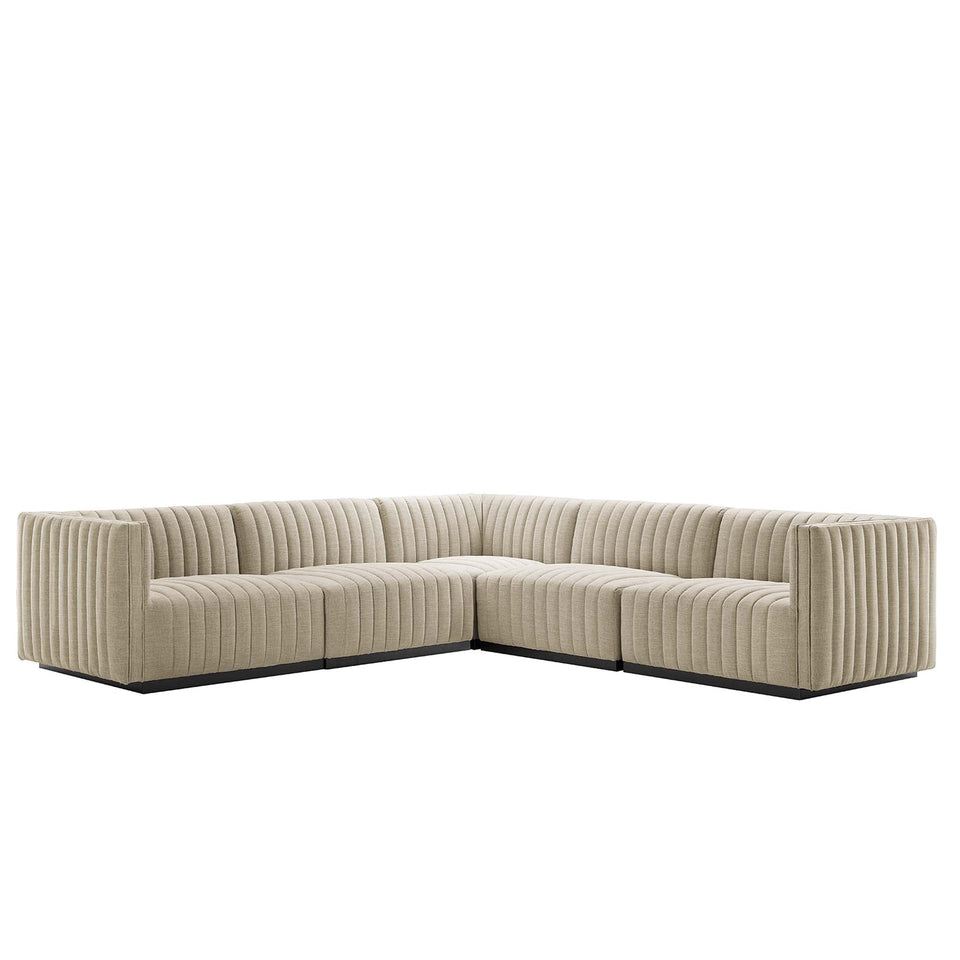 Conjure 5-Piece Channel Tufted Upholstered Fabric L-Shaped Sectional by Modway