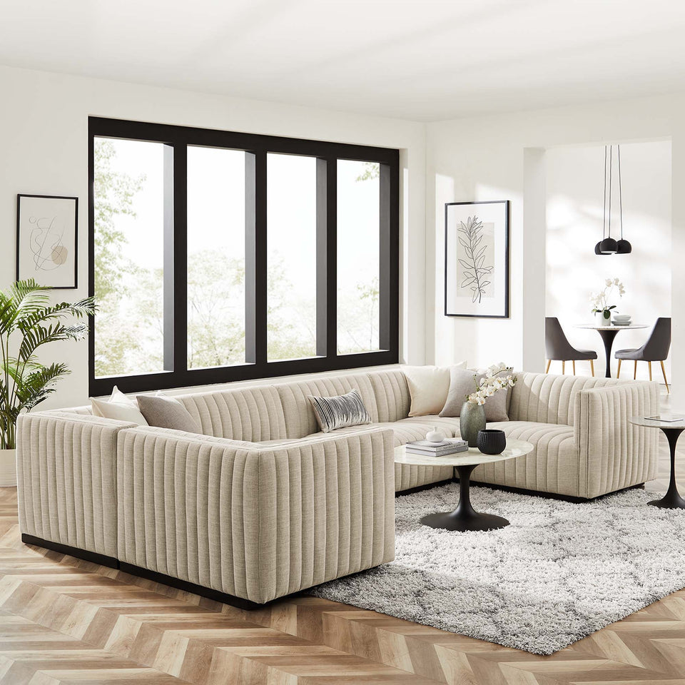 Conjure 6-Piece Channel Tufted Upholstered Fabric U-Shaped Sectional by Modway