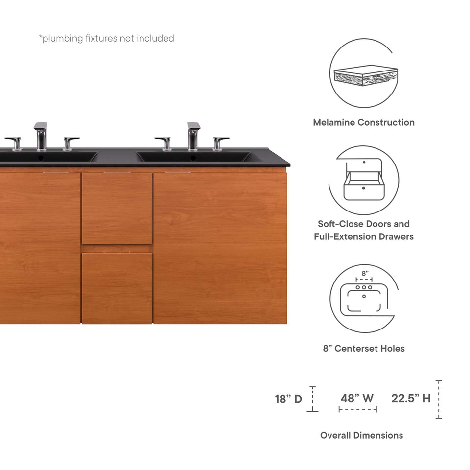 Scenic 48" Double Wall-Mount Bathroom Vanity by Modway