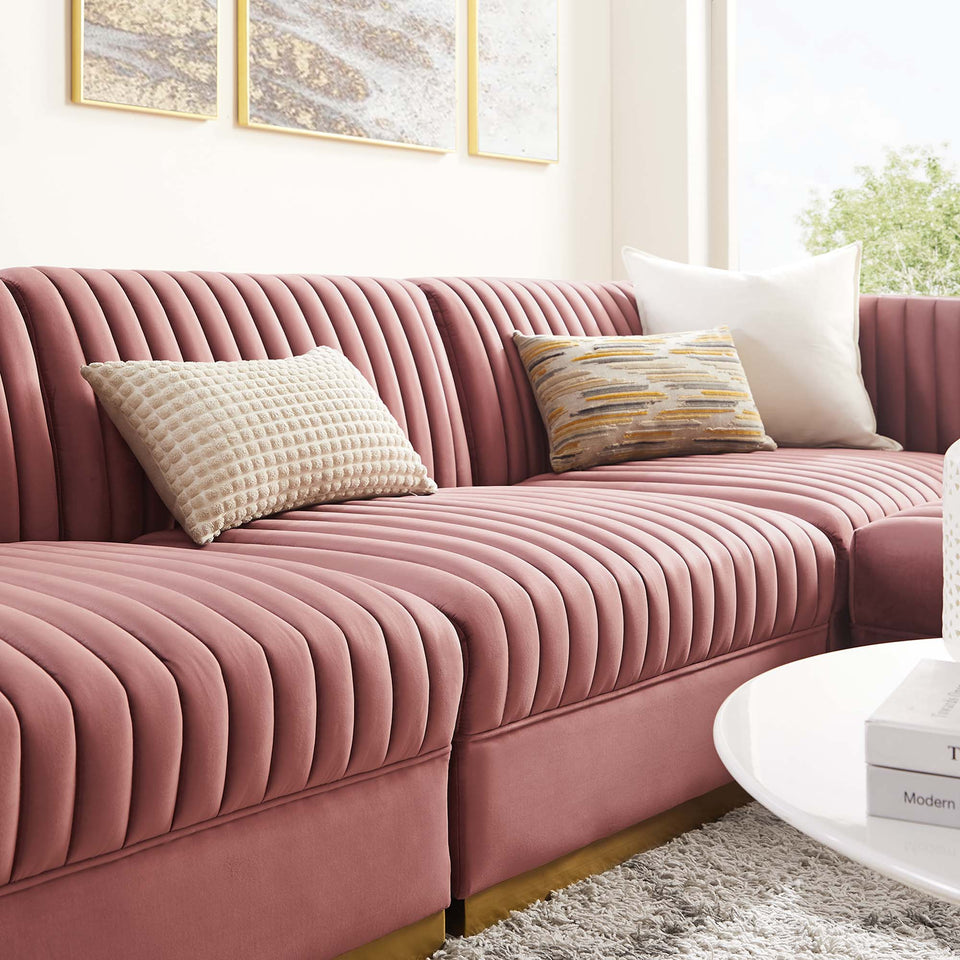 Sanguine 4-Piece Channel Tufted Performance Velvet Modular Sectional Sofa by Modway