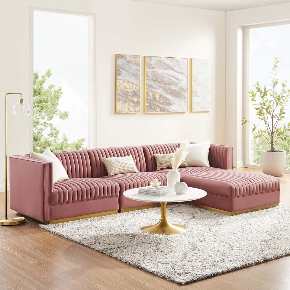 Sanguine 4-Piece Channel Tufted Performance Velvet Modular Sectional Sofa by Modway