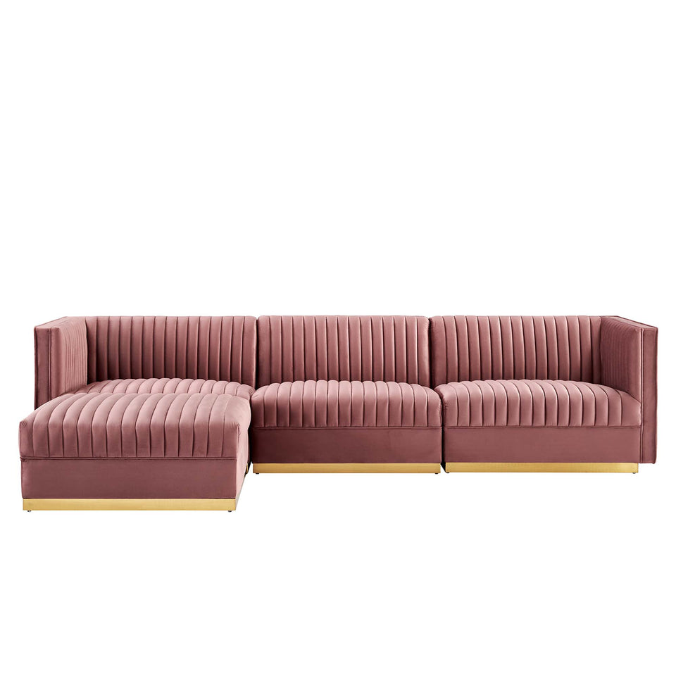 Sanguine 4-Piece Channel Tufted Performance Velvet Modular Sectional Sofa by Modway