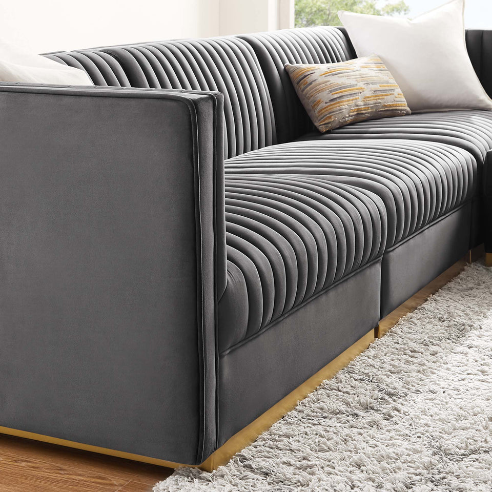 Sanguine 4-Piece Channel Tufted Performance Velvet Modular Sectional Sofa by Modway