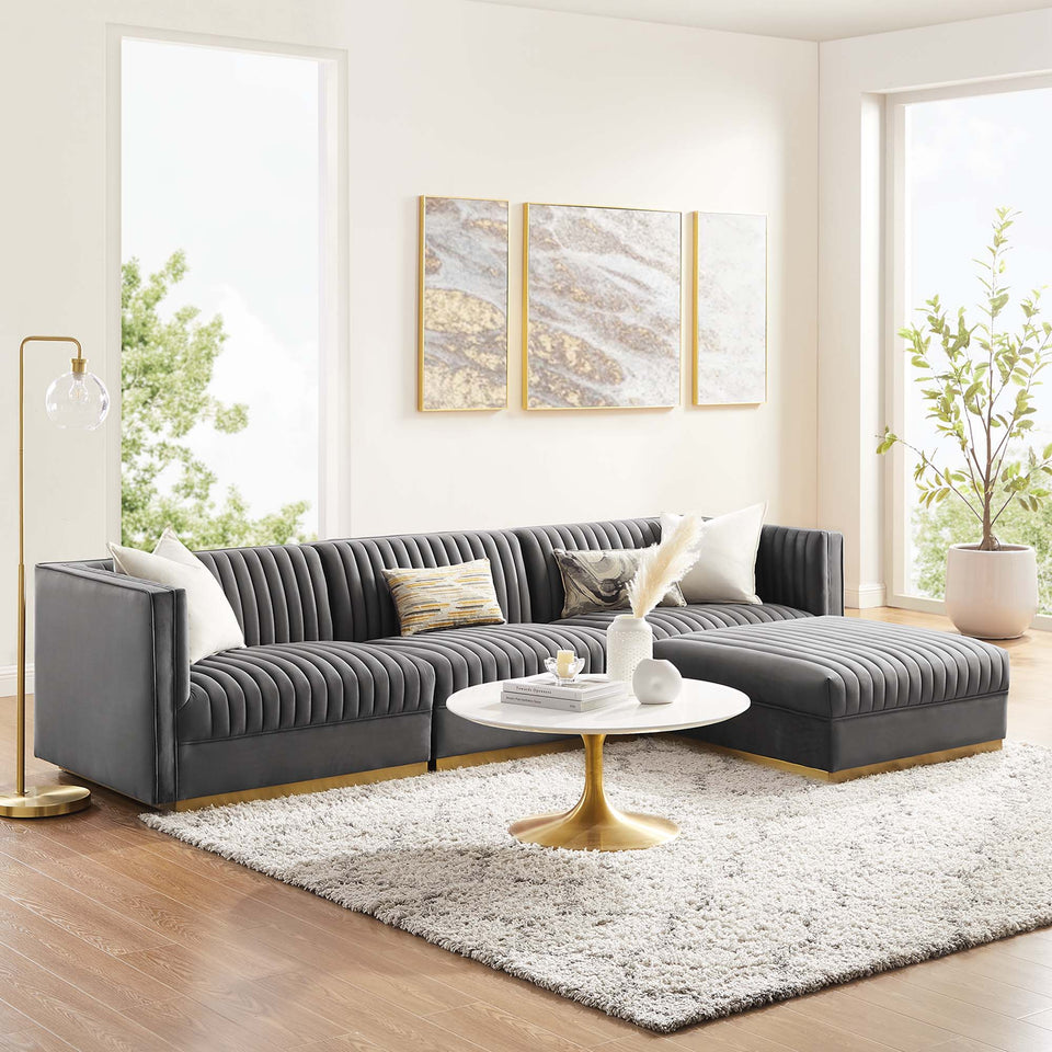Sanguine 4-Piece Channel Tufted Performance Velvet Modular Sectional Sofa by Modway