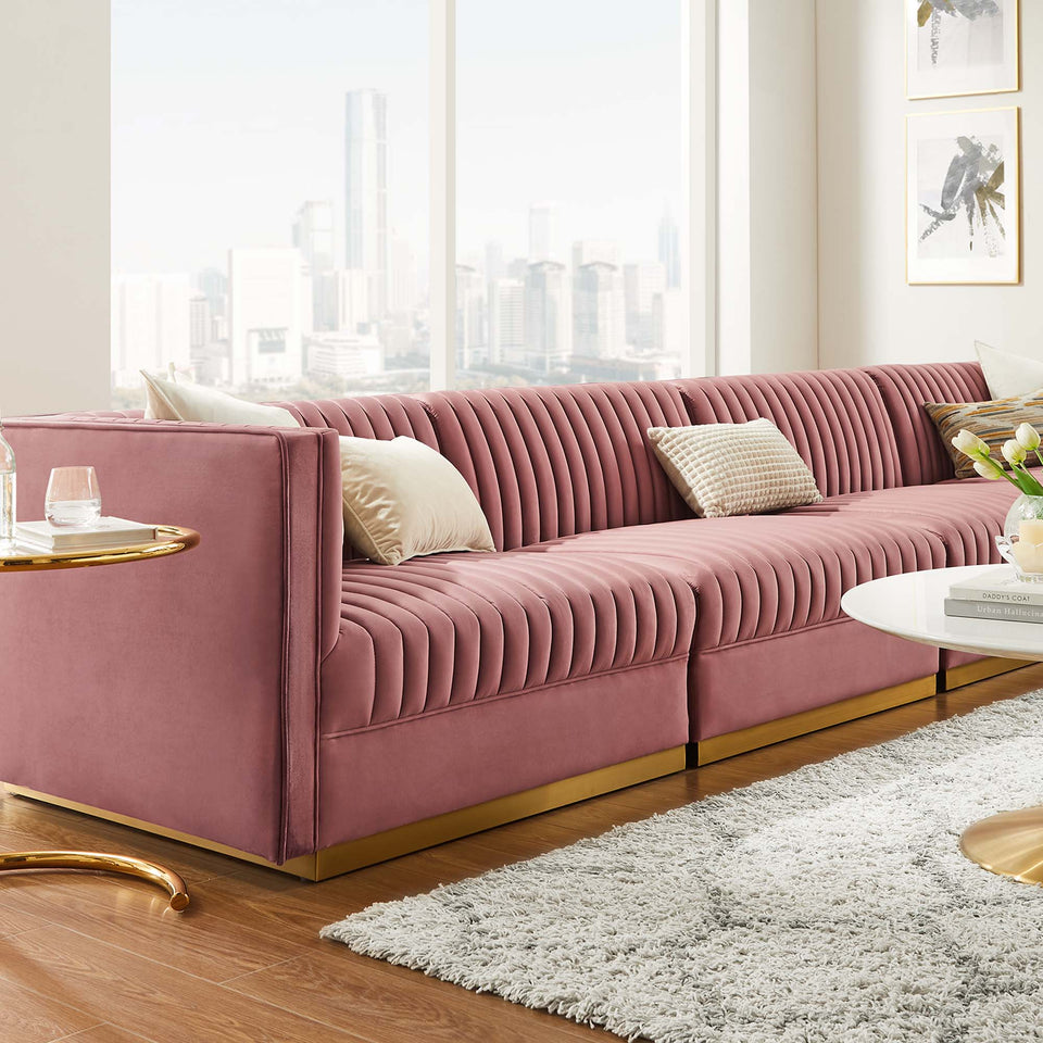 Sanguine Channel Tufted Performance Velvet 4-Seat Modular Sectional Sofa by Modway