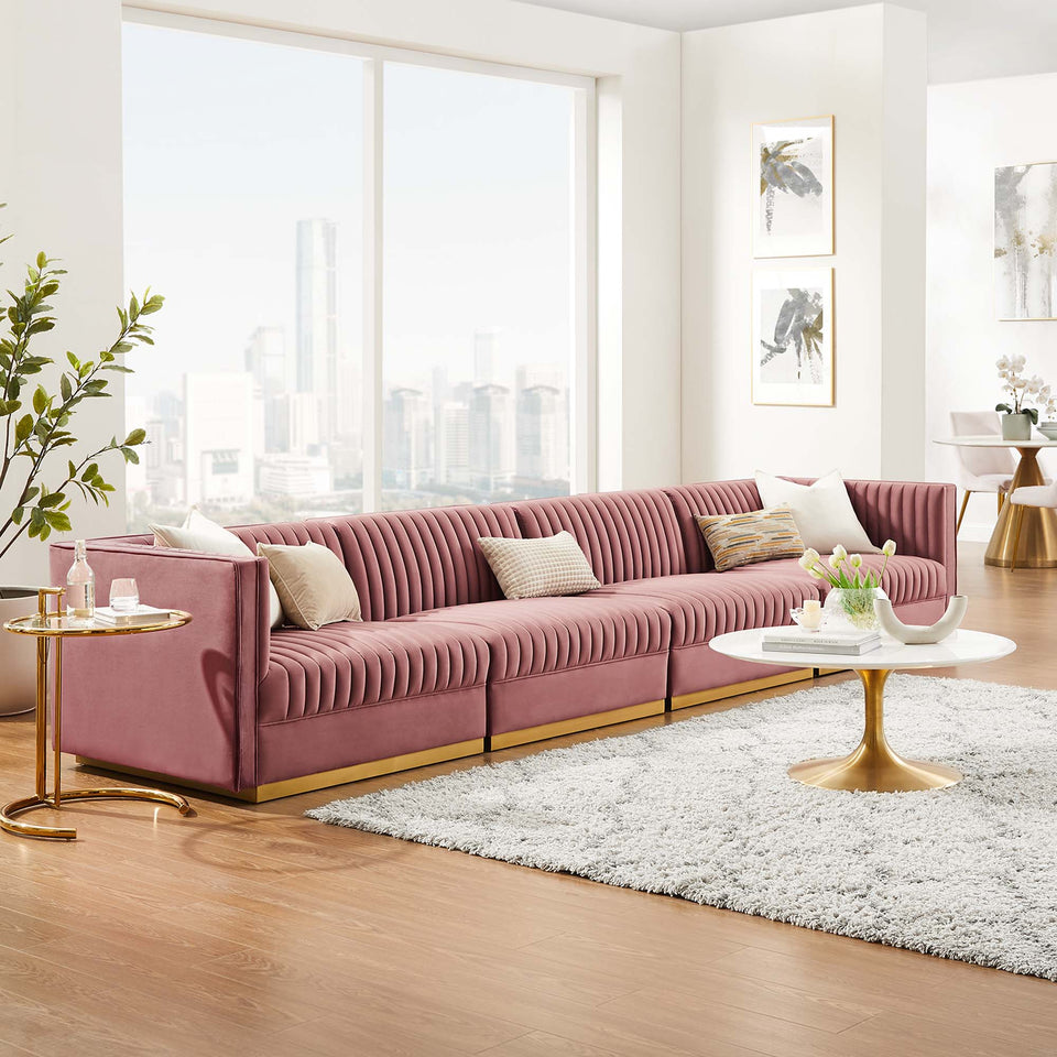 Sanguine Channel Tufted Performance Velvet 4-Seat Modular Sectional Sofa by Modway