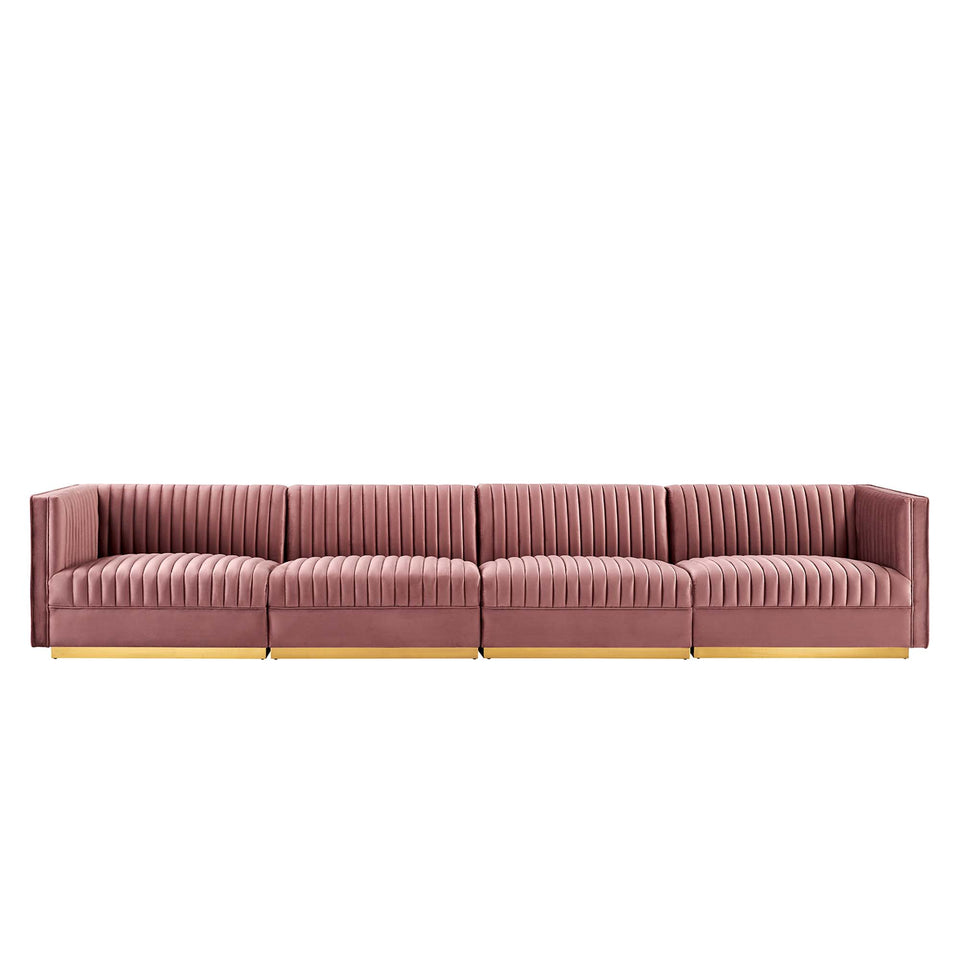 Sanguine Channel Tufted Performance Velvet 4-Seat Modular Sectional Sofa by Modway