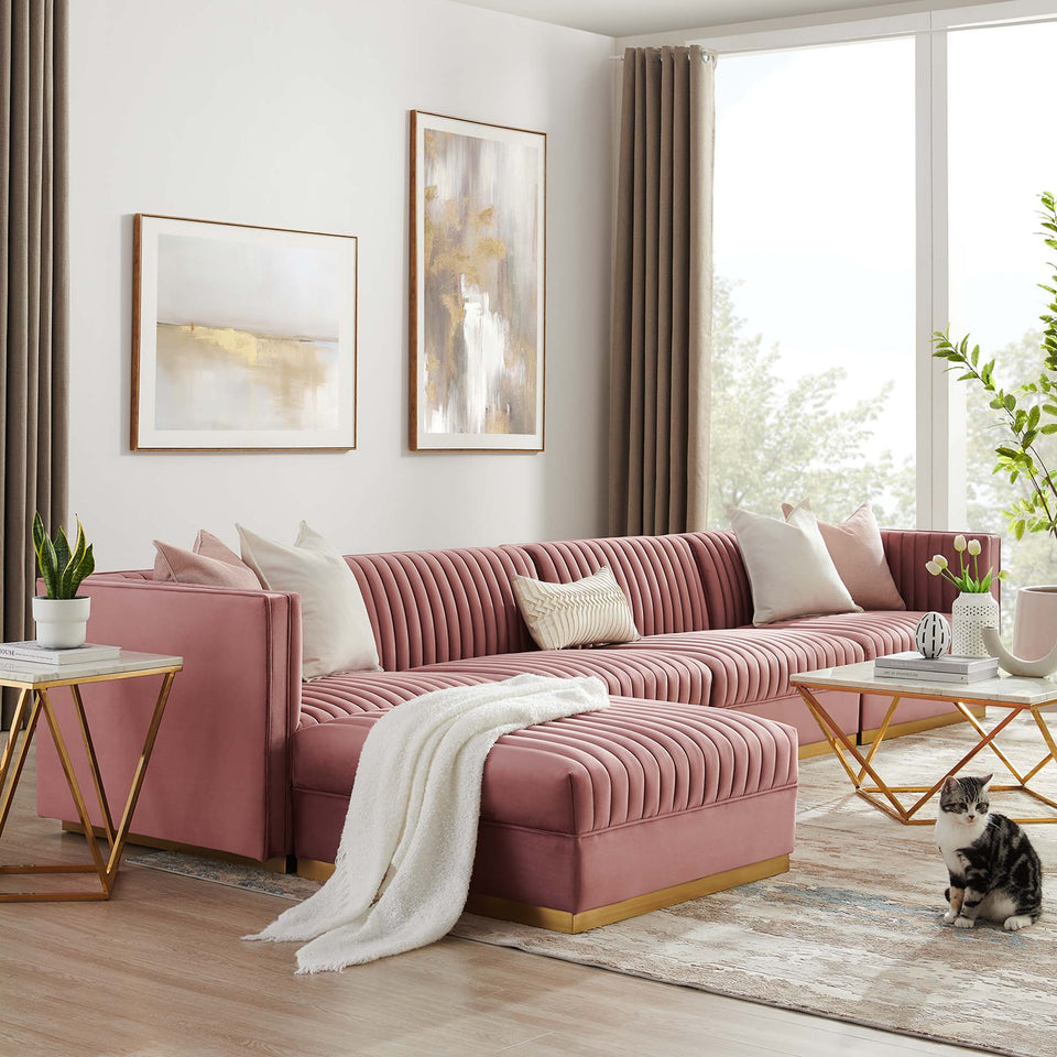 Sanguine 5-Piece Channel Tufted Performance Velvet Modular Sectional Sofa by Modway