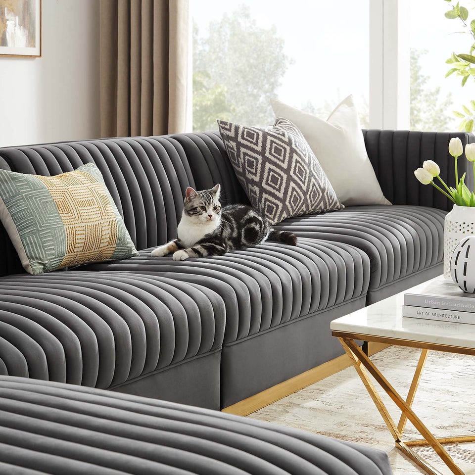 Sanguine 5-Piece Channel Tufted Performance Velvet Modular Sectional Sofa by Modway