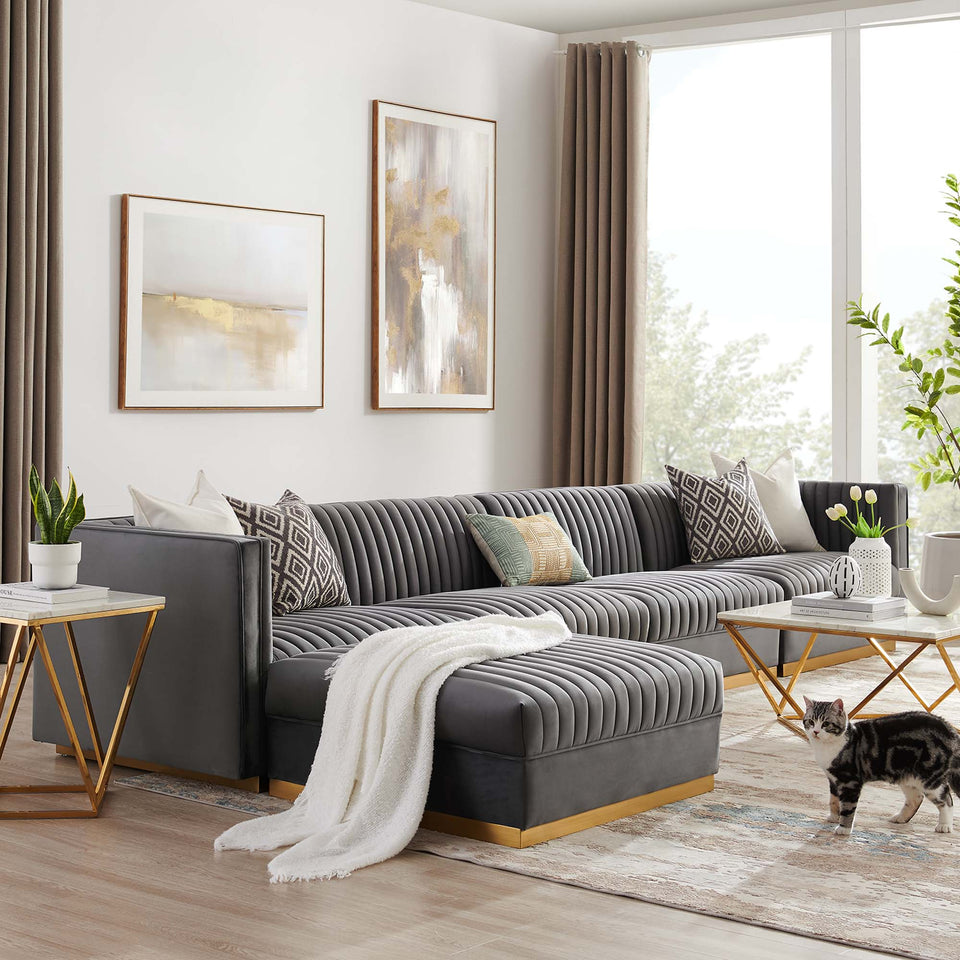 Sanguine 5-Piece Channel Tufted Performance Velvet Modular Sectional Sofa by Modway