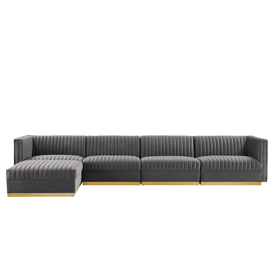 Sanguine 5-Piece Channel Tufted Performance Velvet Modular Sectional Sofa by Modway