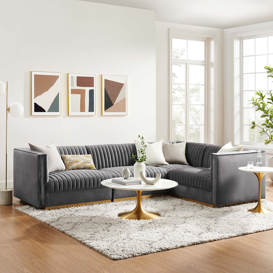 Sanguine 4-Piece Channel Tufted Performance Velvet Right-Facing Modular Sectional Sofa by Modway