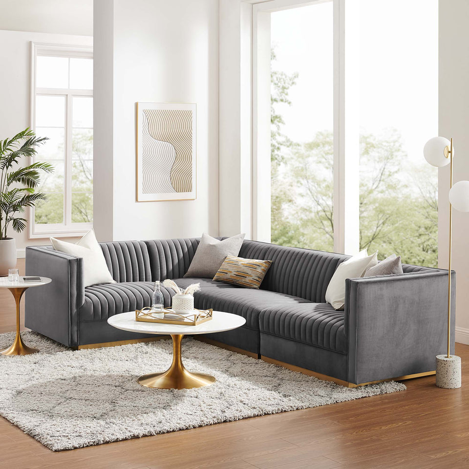 Sanguine 4-Piece Channel Tufted Performance Velvet Left-Facing Modular Sectional Sofa by Modway