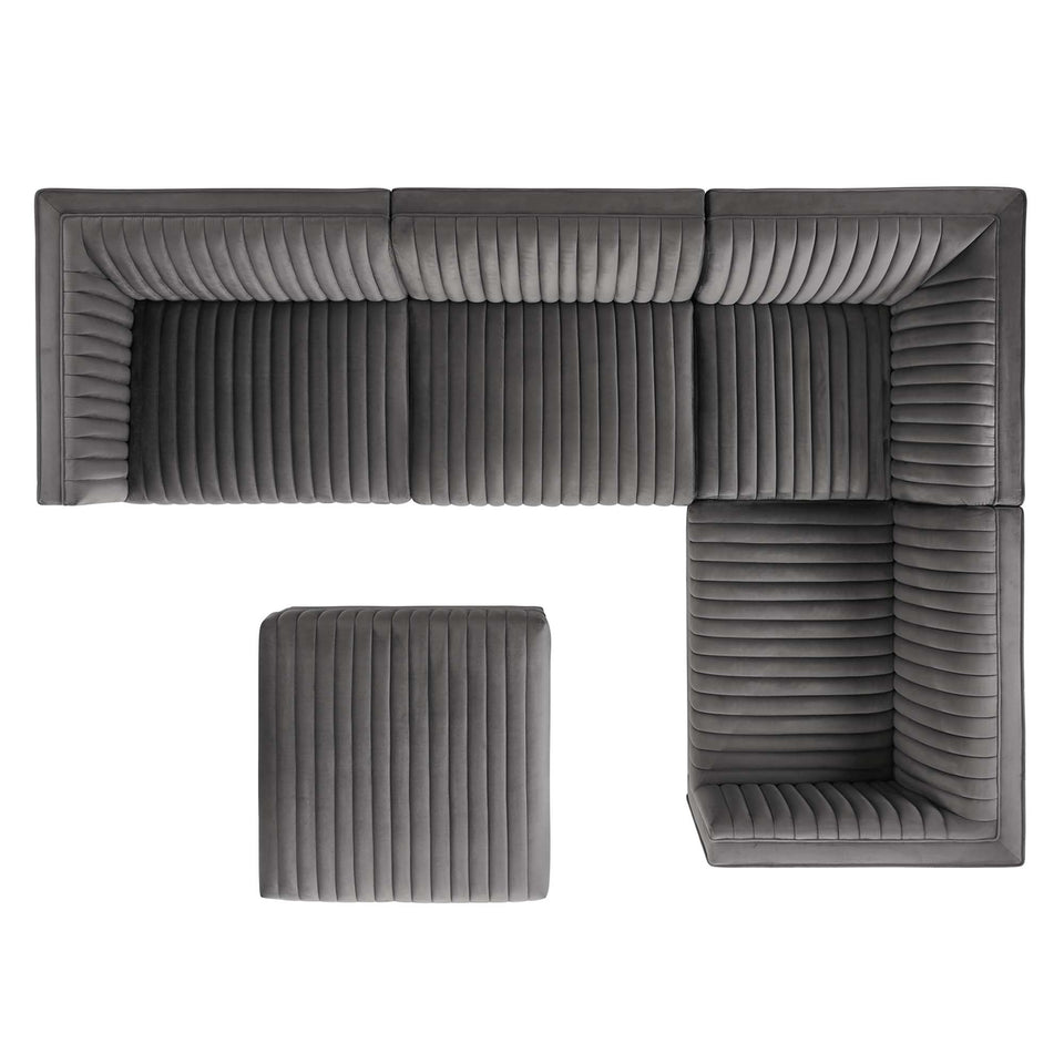 Sanguine 5-Piece Channel Tufted Performance Velvet Right-Facing Modular Sectional Sofa by Modway