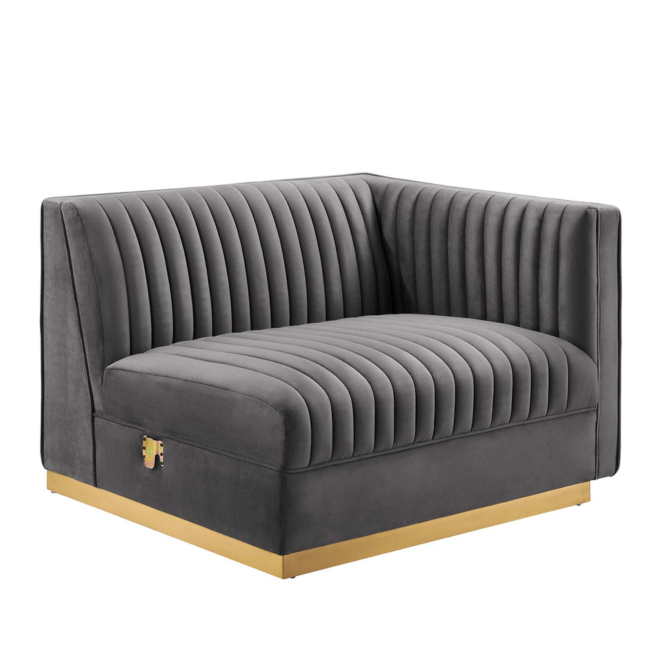 Sanguine 5-Piece Channel Tufted Performance Velvet Right-Facing Modular Sectional Sofa by Modway
