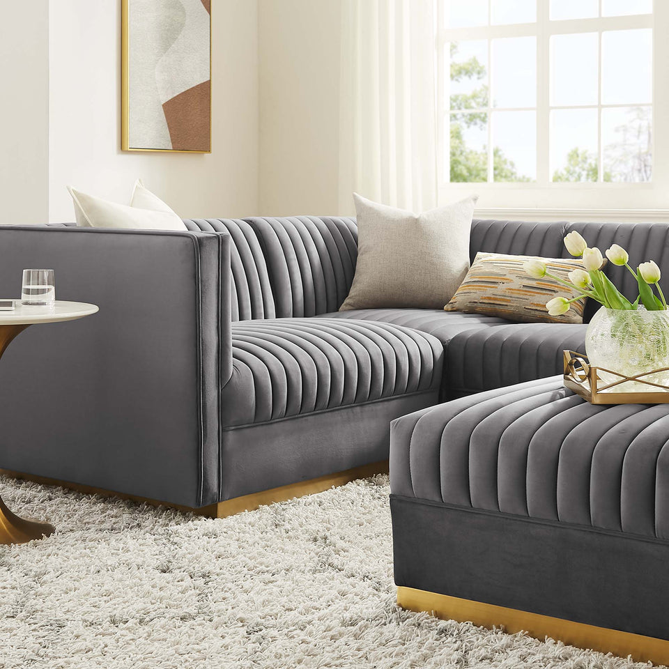 Sanguine 5-Piece Channel Tufted Performance Velvet Left-Facing Modular Sectional Sofa by Modway
