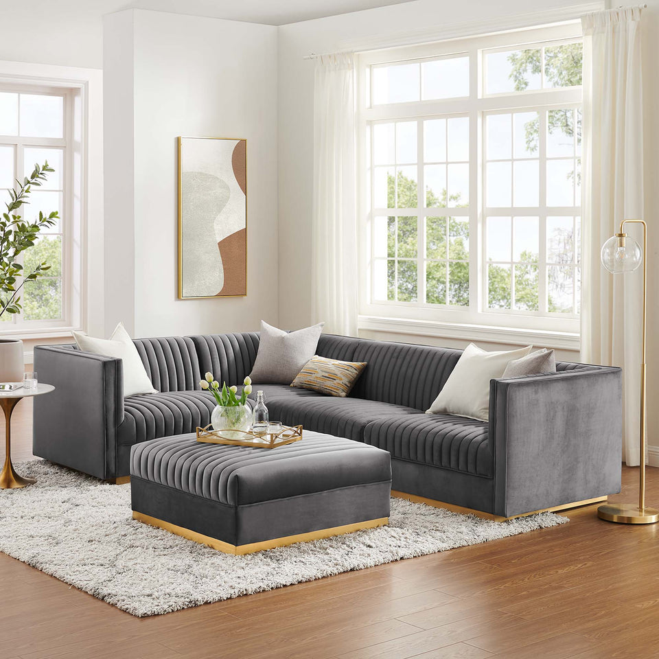 Sanguine 5-Piece Channel Tufted Performance Velvet Left-Facing Modular Sectional Sofa by Modway