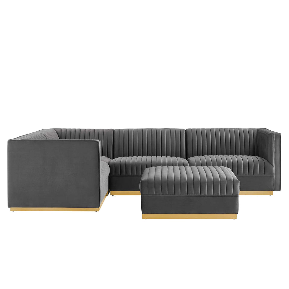 Sanguine 5-Piece Channel Tufted Performance Velvet Left-Facing Modular Sectional Sofa by Modway