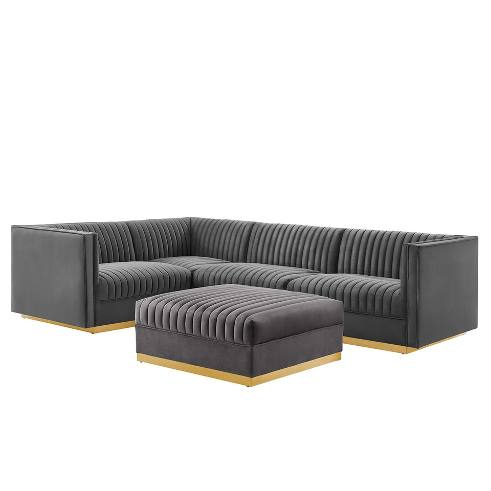 Sanguine 5-Piece Channel Tufted Performance Velvet Left-Facing Modular Sectional Sofa by Modway