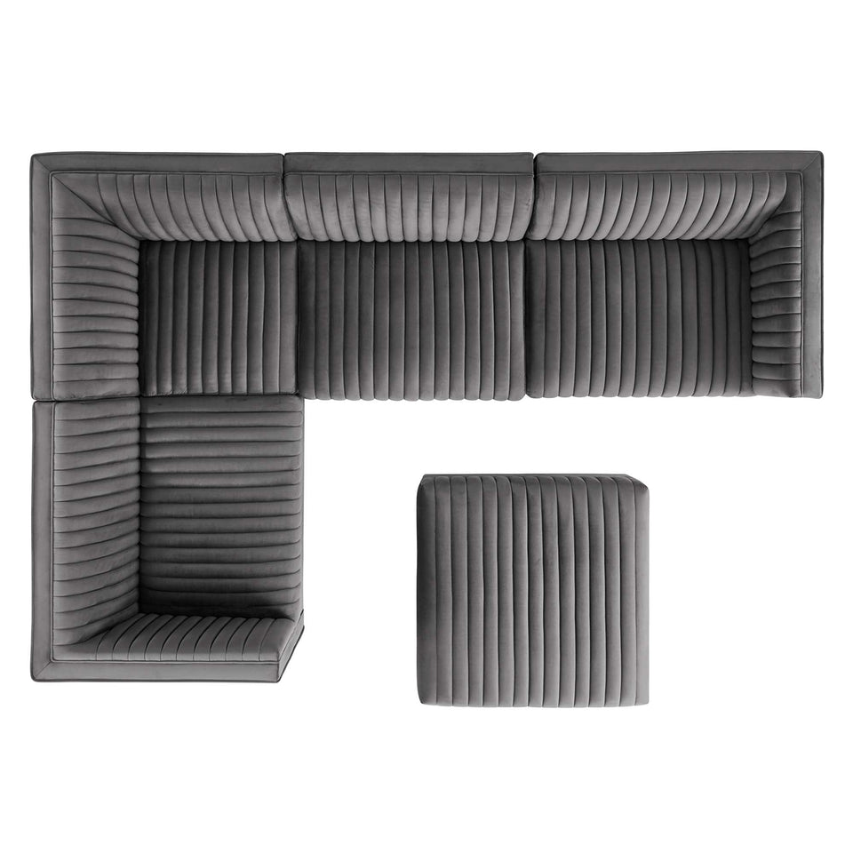 Sanguine 5-Piece Channel Tufted Performance Velvet Left-Facing Modular Sectional Sofa by Modway