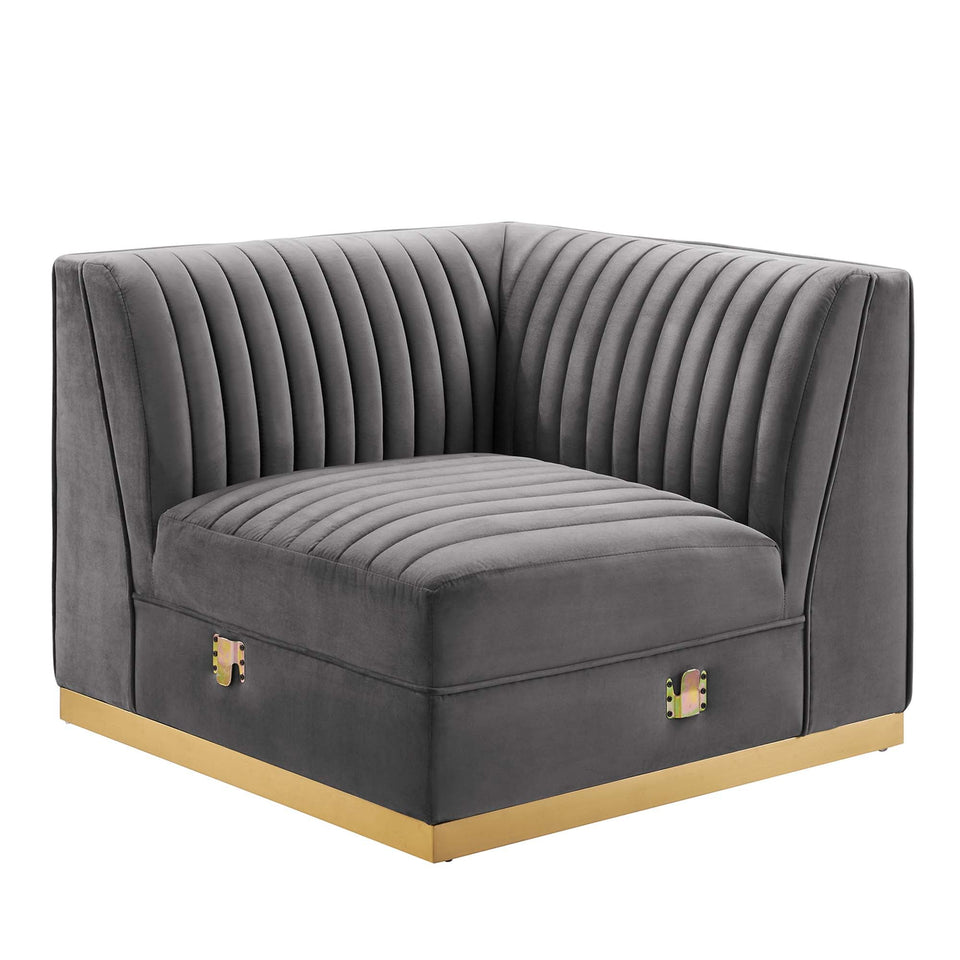 Sanguine 5-Piece Channel Tufted Performance Velvet Left-Facing Modular Sectional Sofa by Modway