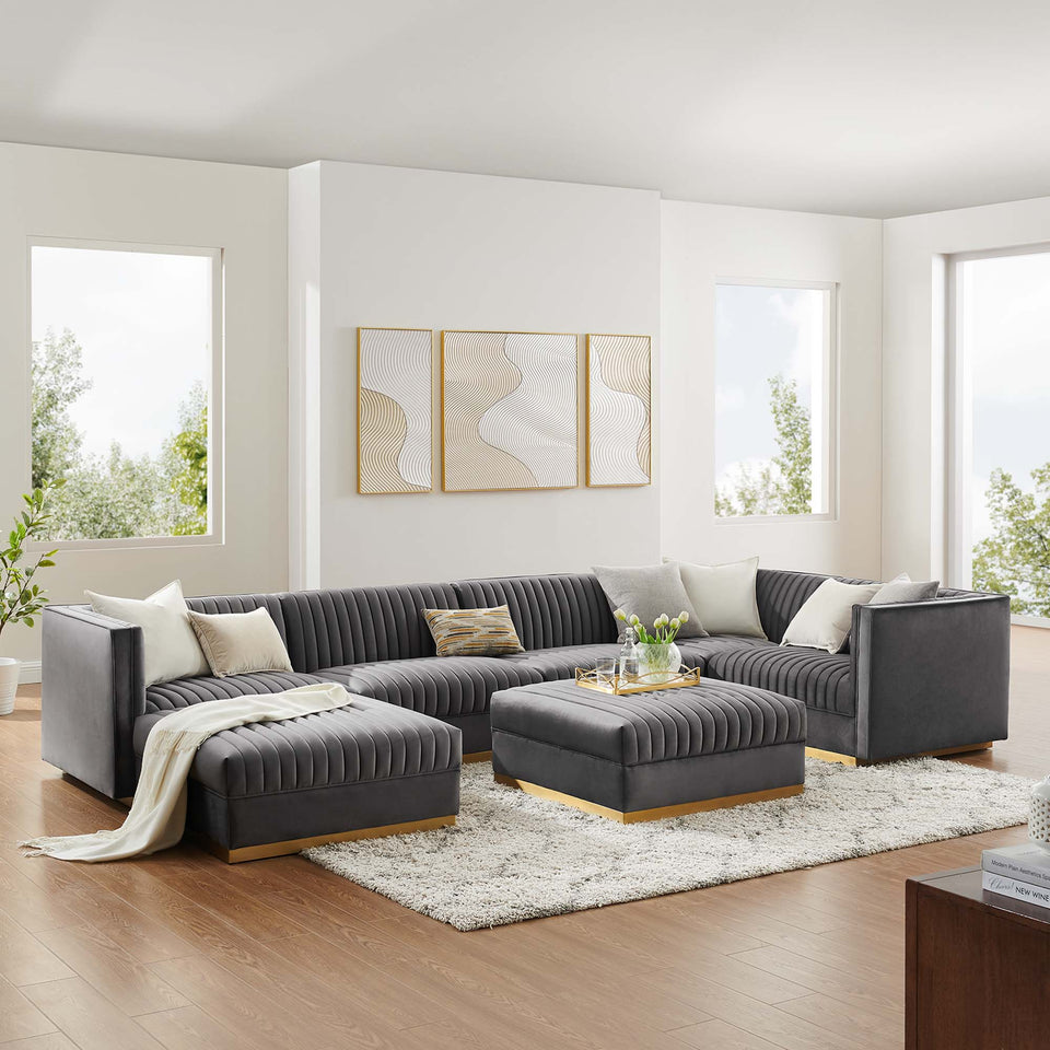 Sanguine 7-Piece Channel Tufted Performance Velvet Right-Facing Modular Sectional Sofa by Modway