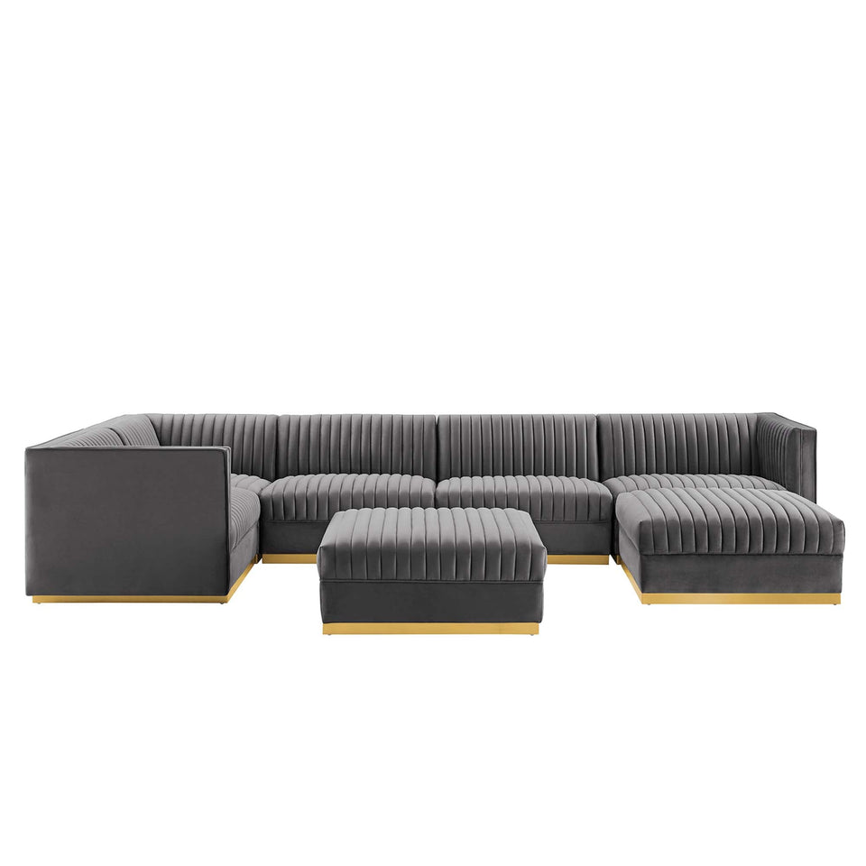 Sanguine 7-Piece Channel Tufted Performance Velvet Left-Facing Modular Sectional Sofa by Modway