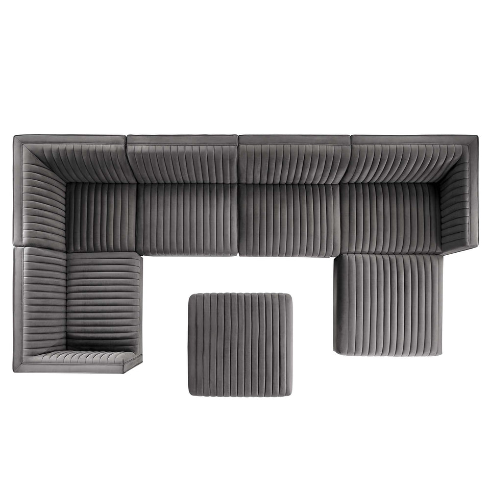 Sanguine 7-Piece Channel Tufted Performance Velvet Left-Facing Modular Sectional Sofa by Modway