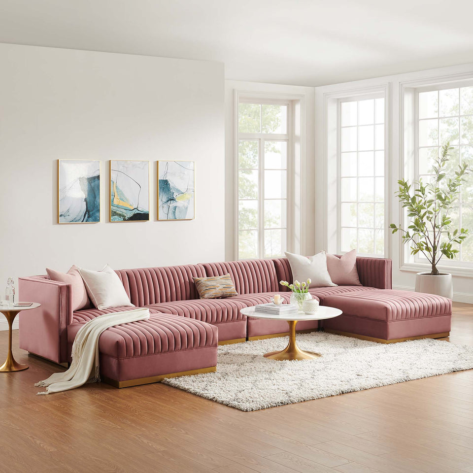 Sanguine 6-Piece Channel Tufted Performance Velvet Modular Sectional Sofa by Modway
