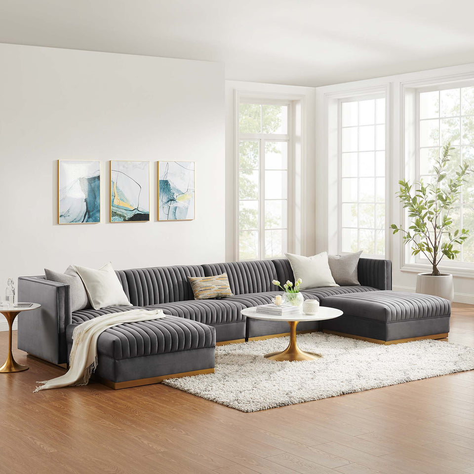 Sanguine 6-Piece Channel Tufted Performance Velvet Modular Sectional Sofa by Modway