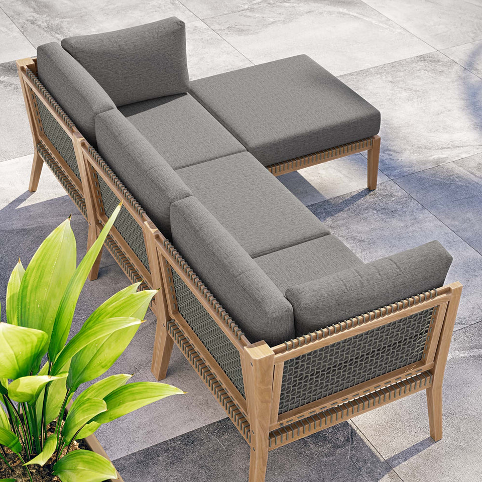 Clearwater 4-Piece Outdoor Patio Teak Wood Sectional Sofa by Modway