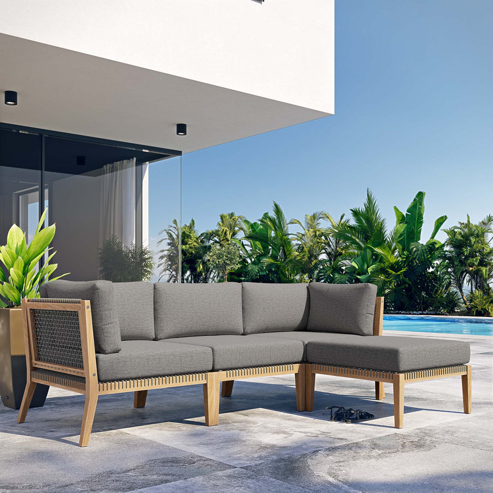Clearwater 4-Piece Outdoor Patio Teak Wood Sectional Sofa by Modway