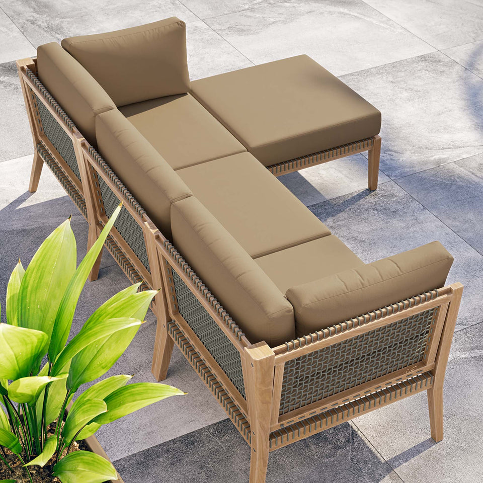 Clearwater 4-Piece Outdoor Patio Teak Wood Sectional Sofa by Modway