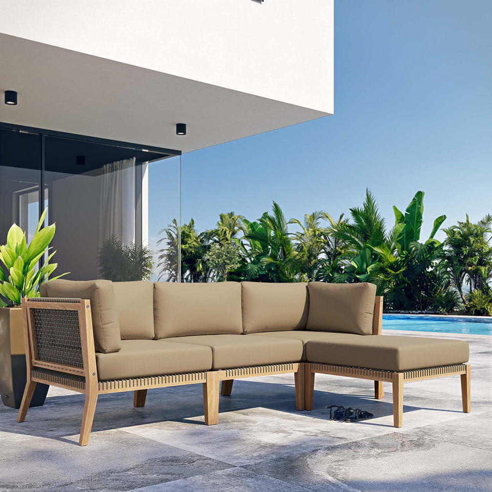 Clearwater 4-Piece Outdoor Patio Teak Wood Sectional Sofa by Modway