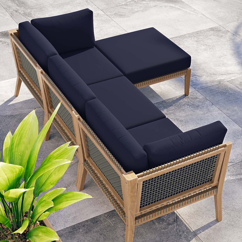 Clearwater 4-Piece Outdoor Patio Teak Wood Sectional Sofa by Modway
