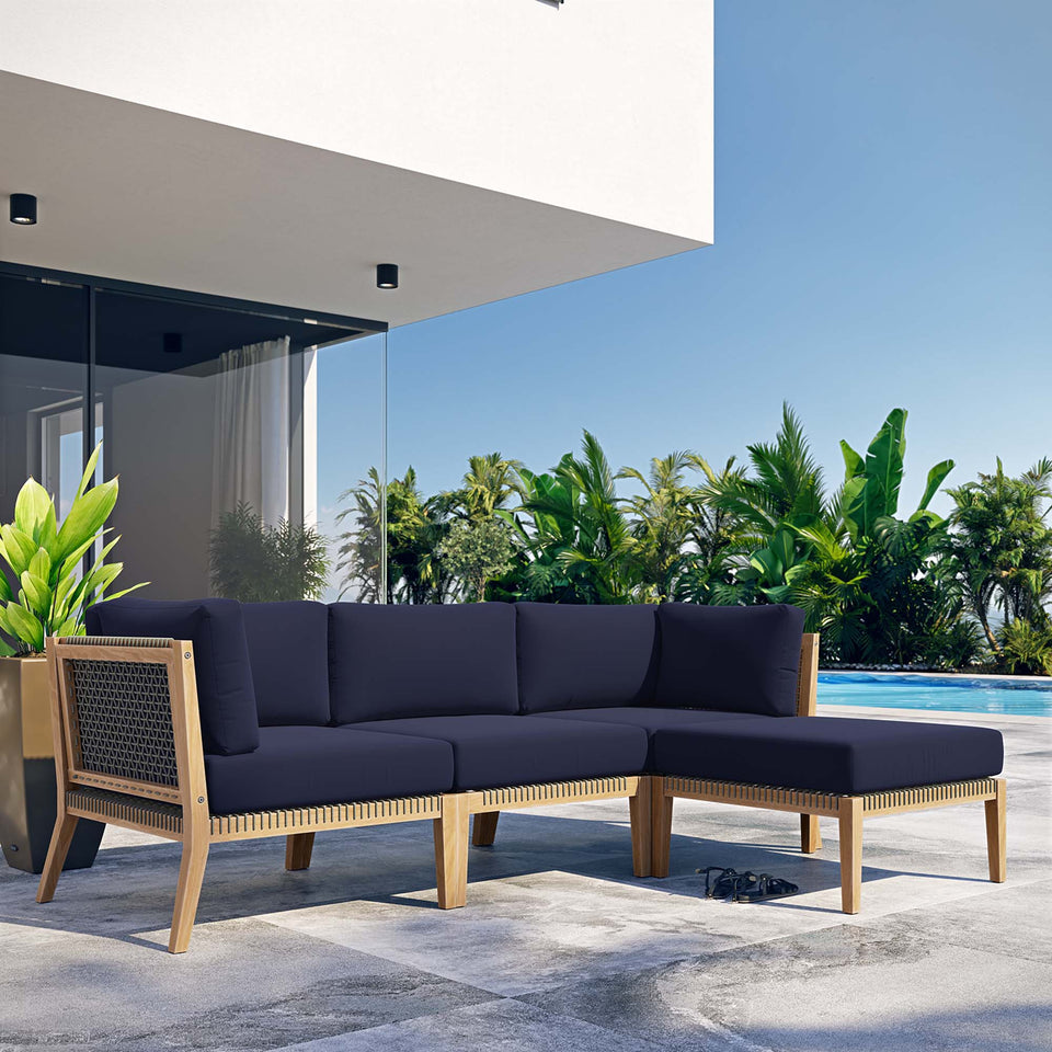 Clearwater 4-Piece Outdoor Patio Teak Wood Sectional Sofa by Modway