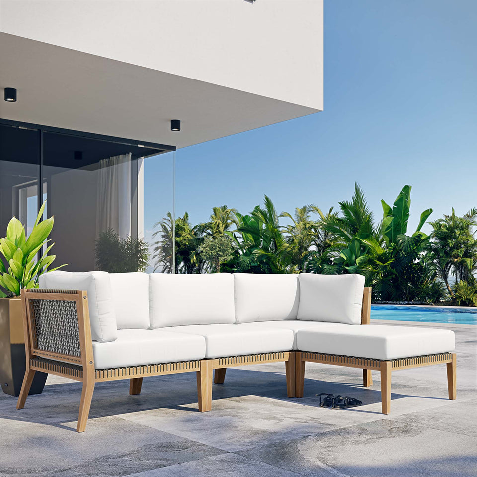 Clearwater 4-Piece Outdoor Patio Teak Wood Sectional Sofa by Modway
