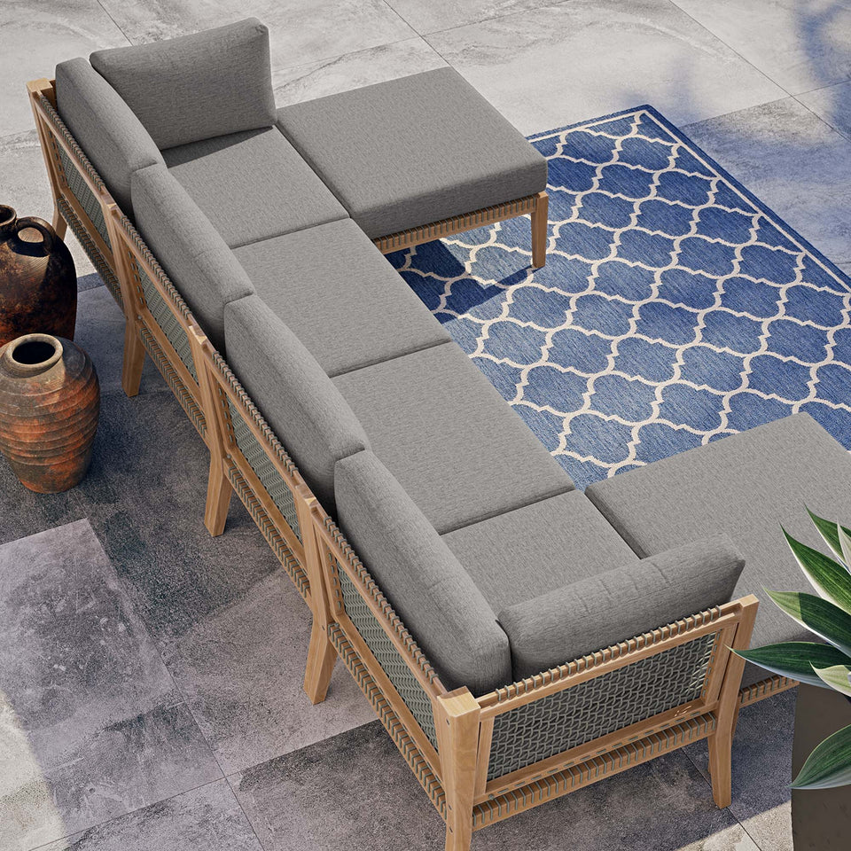 Clearwater 6-Piece Outdoor Patio Teak Wood Sectional Sofa by Modway
