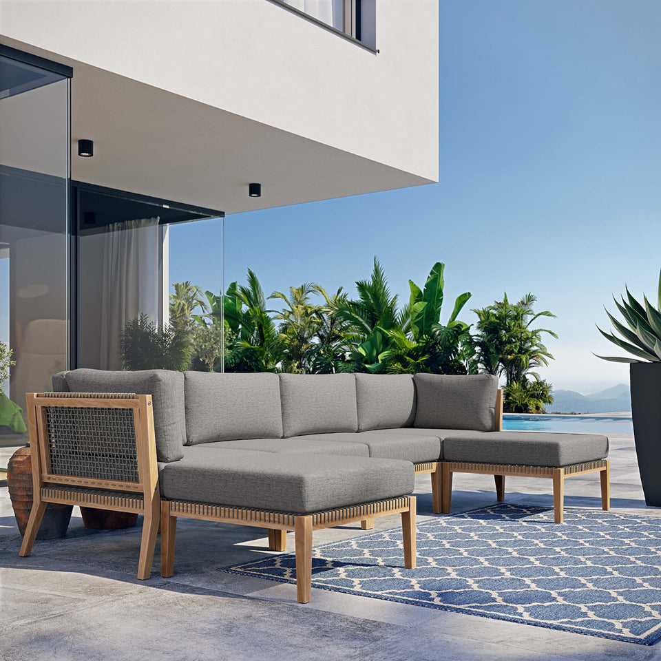 Clearwater 6-Piece Outdoor Patio Teak Wood Sectional Sofa by Modway
